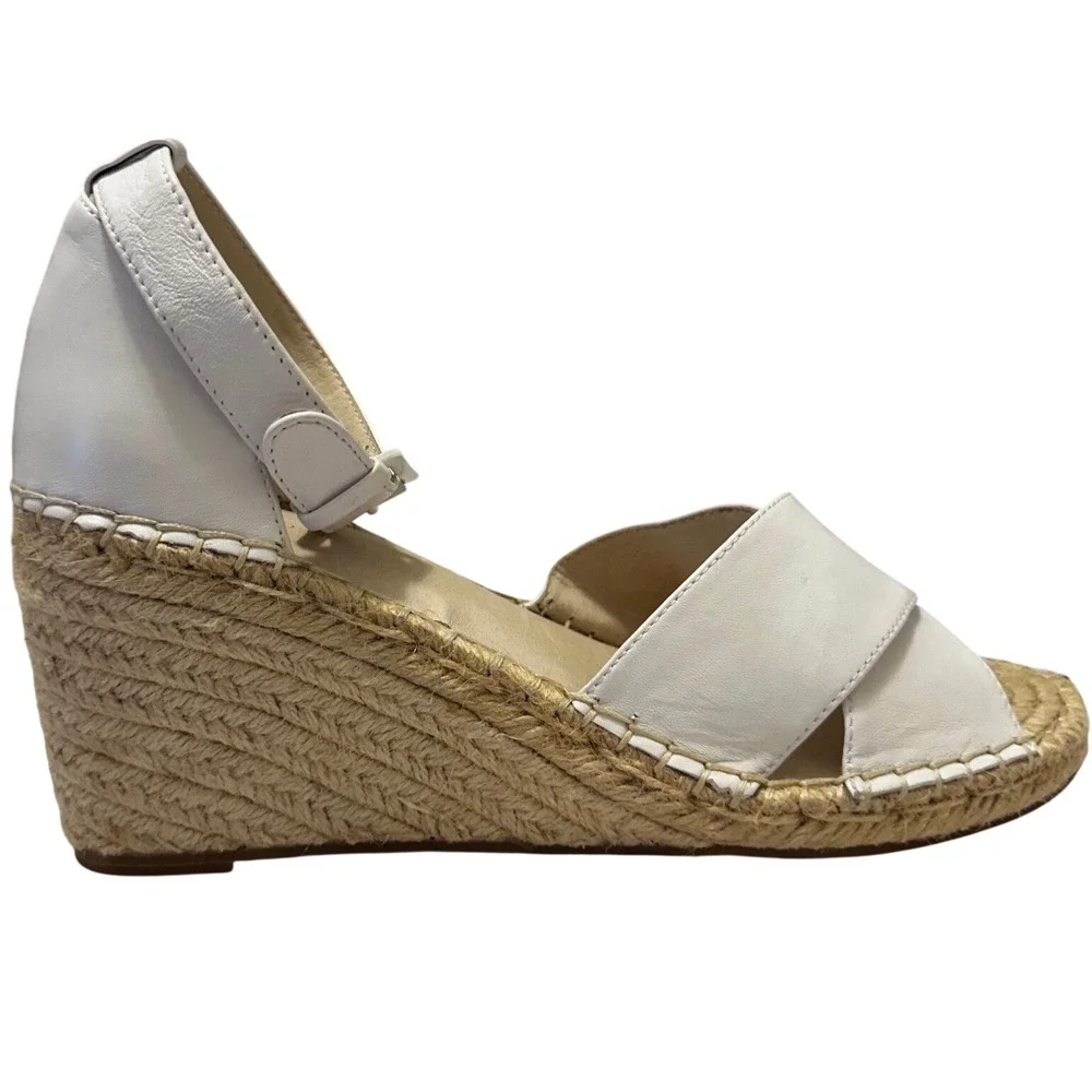 Caslon Womens White Leather Espadrille Wedge Sandals Ankle Strap Size 10.5 M